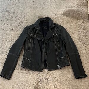 All Saints Quilted Black Leather Jacket